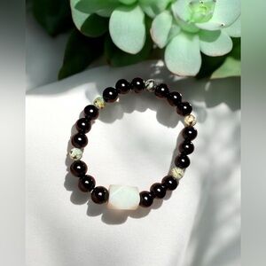 8mm Black Onyx Bracelet with African Turquoise Jasper & Amazonite Accent